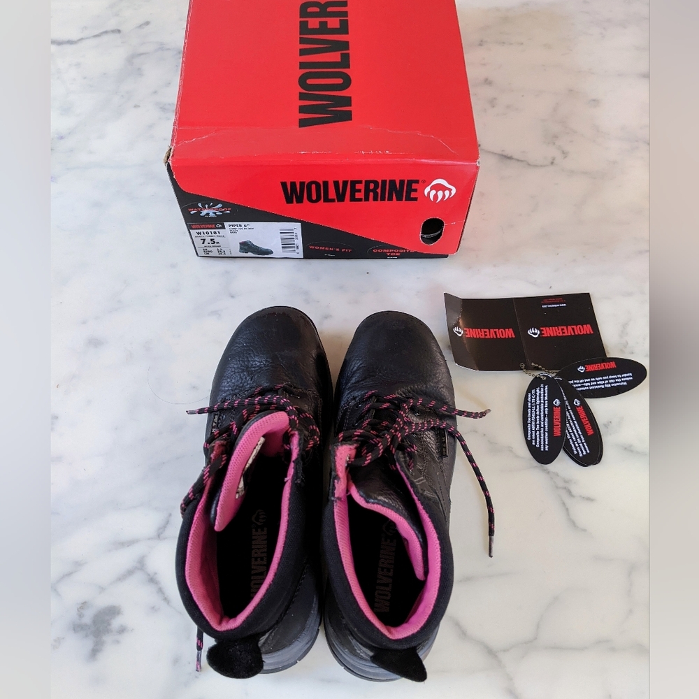 Wolverine W10181 Piper 6" Comp-Toe EH WPF Roughneck Black Leather Uppers Boots.